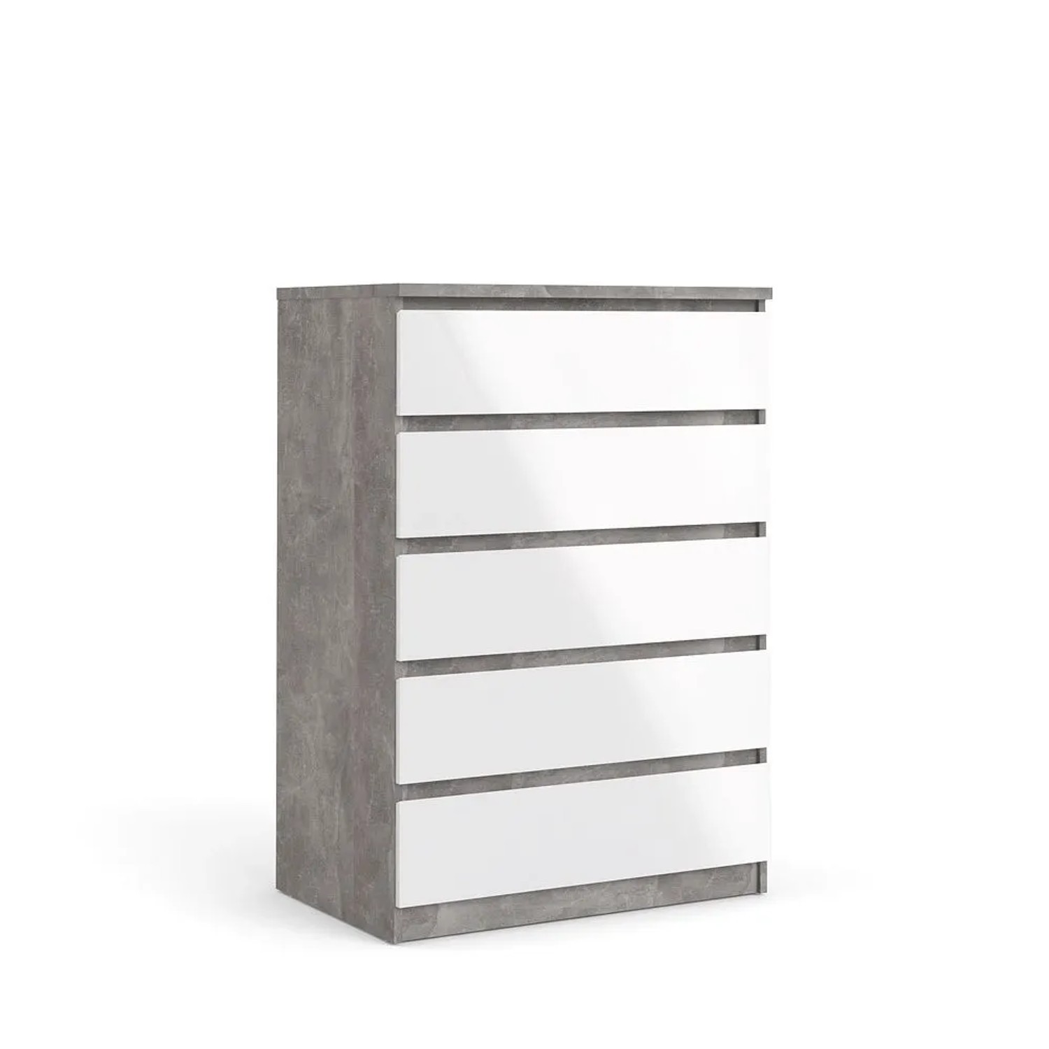 ebuy24 Nada Kommode Hoch mit 5 Schubladen Beton Dekor Weiss Hochglanz