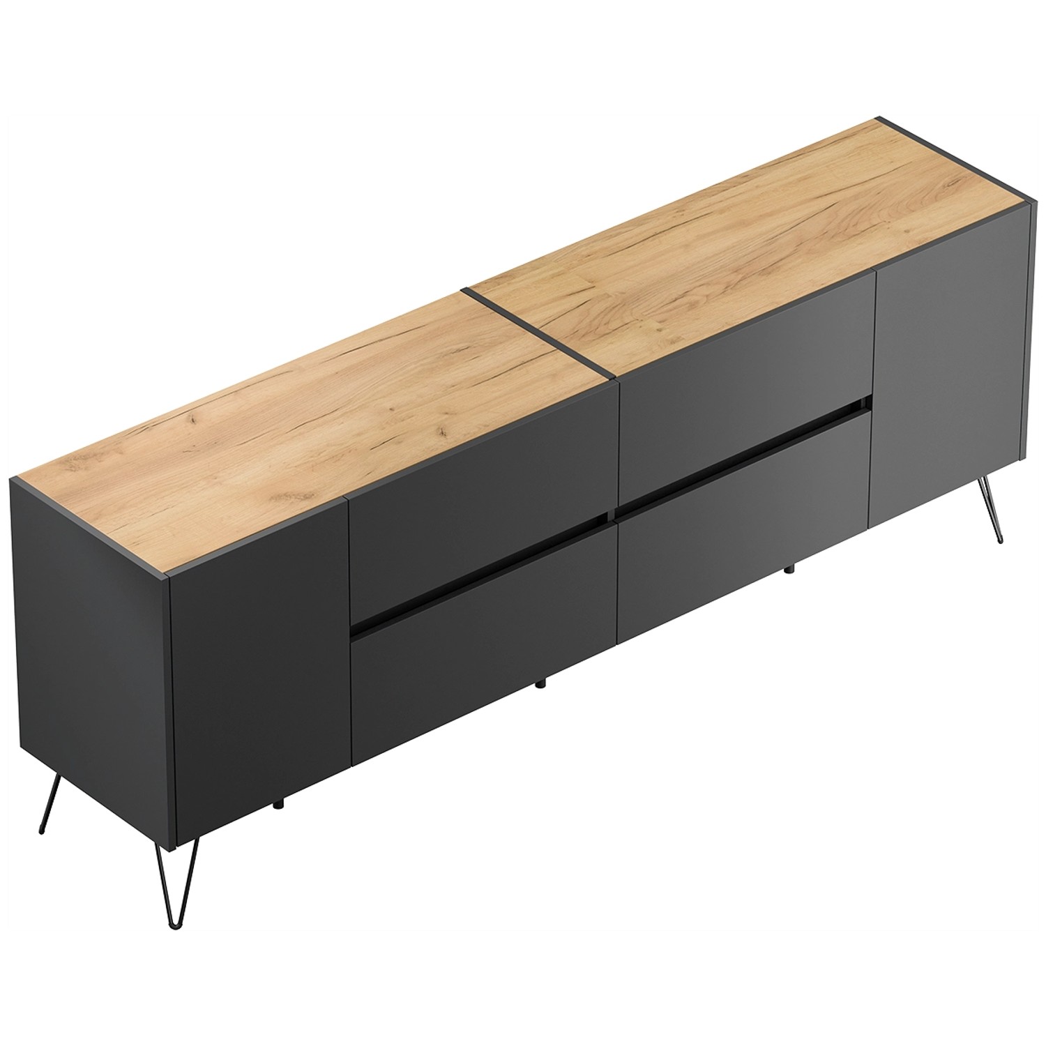 Posseik Sideboard Industrial J 4 Schubladen 2 Türen 200 cm Grafit Eiche Top günstig online kaufen