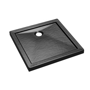 KOLMAN Duschwanne quadratisch, schwarz, Steinoptik 90x90 cm. Flache Bauweise, rutschhemmend, inkl. Ablaufgarnitur.