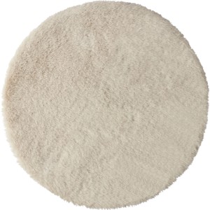 Rundes Kunstfell-Sitzkissen in Taupe, Ø 35 cm. Flauschige, weiche Textur für Stühle und Dekoration.