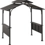 Schwarzer Sunjoy Grill-Pavillon Aspe aus Stahl, 244x152cm, mit Ablagen und zweistufigem Dach.
