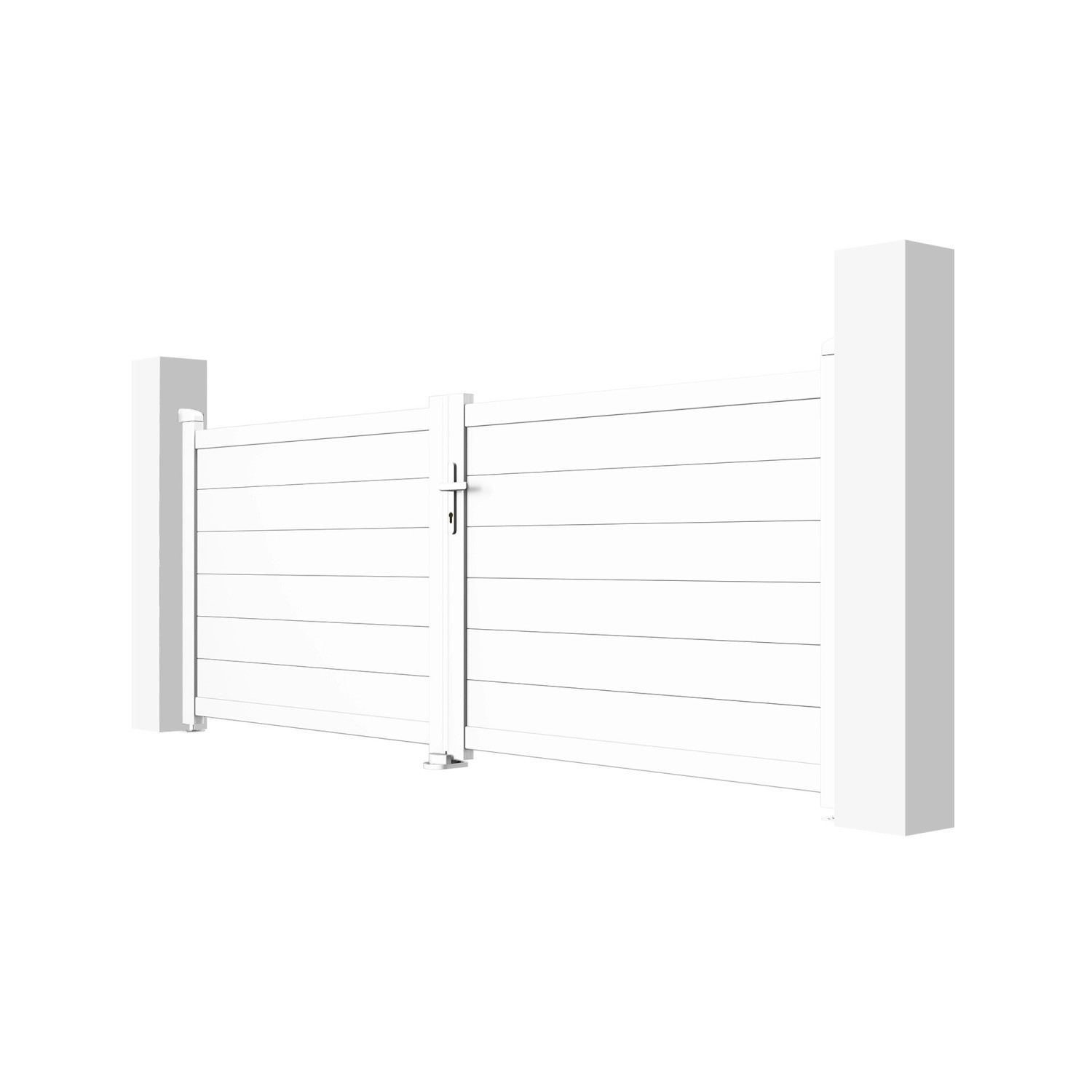 Weißes Casanoov Flügeltor Eiger 3M mit elektrischem Drehtorantrieb Hicker B200.