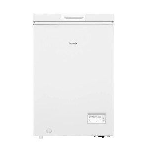 Weiße homeX Gefriertruhe FT1020-W mit 98L Nutzinhalt und Ablagekorb.
