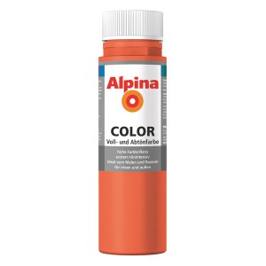 Alpina Color Happy Orange Abtönfarbe, seidenmatt, 250ml Flasche.