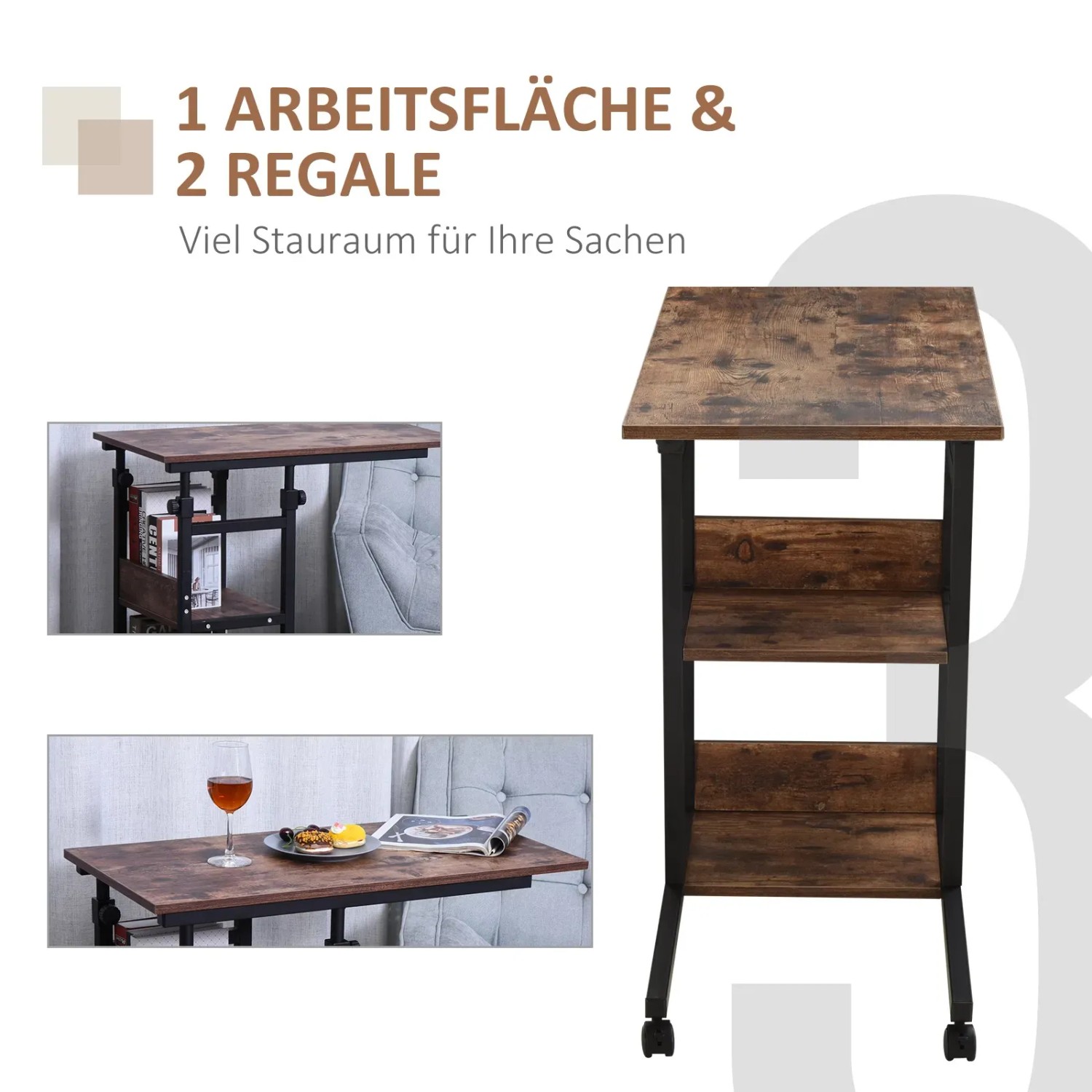 HOMCOM Beistelltisch mit Rollen Höhenverstellbar 80x40x72-82 cm kaufen bei OBI