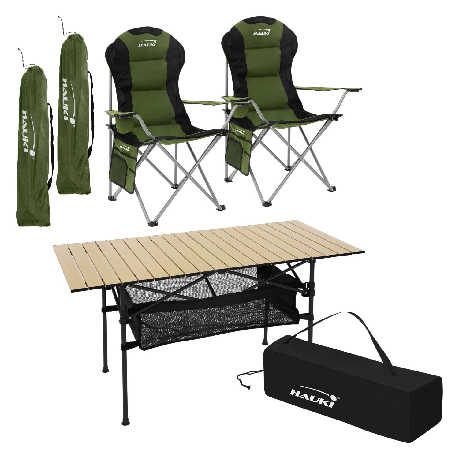 Hauki Campingmöbel Set 3 Teilig Tisch Faltbar Beige mit 2 Stühle Khaki günstig online kaufen