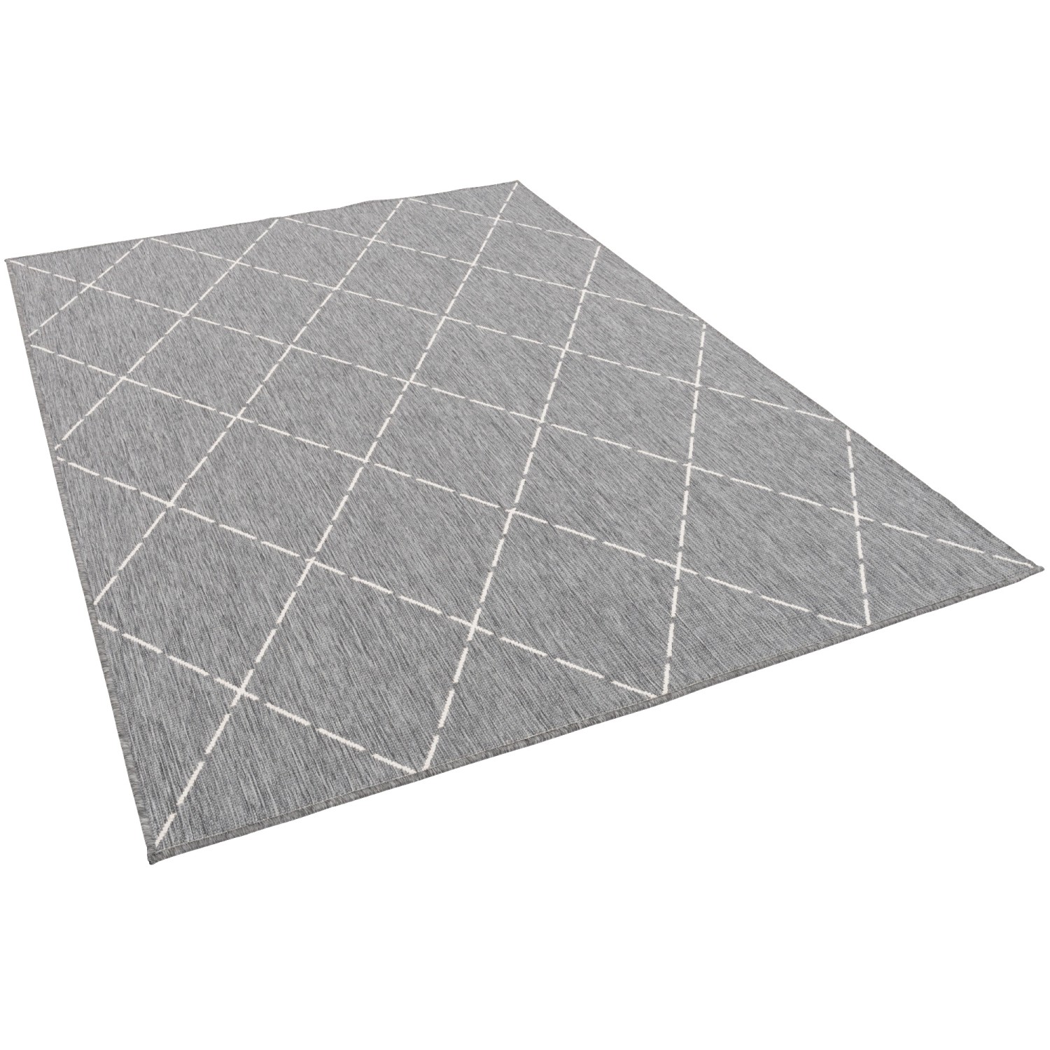 Pergamon In- und Outdoor Teppich Beidseitig Newport Grau Weiss Rauten 80x15 günstig online kaufen