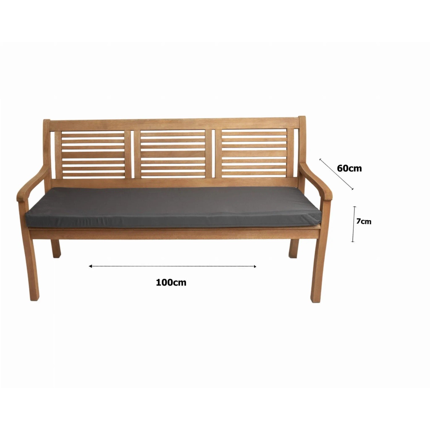 Anthrazitfarbenes Gartenbank Kissen 100x60 cm für 2-Sitzer Bänke. Bequeme Sitzauflage für Garten & Terrasse.
