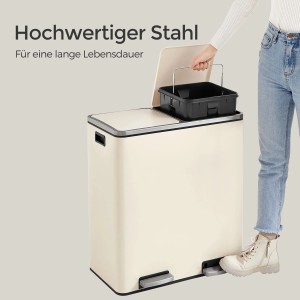 Weißer Songmics Mülleimer Pary mit 2 Fächern (je 30 l) und Pedalbetätigung.