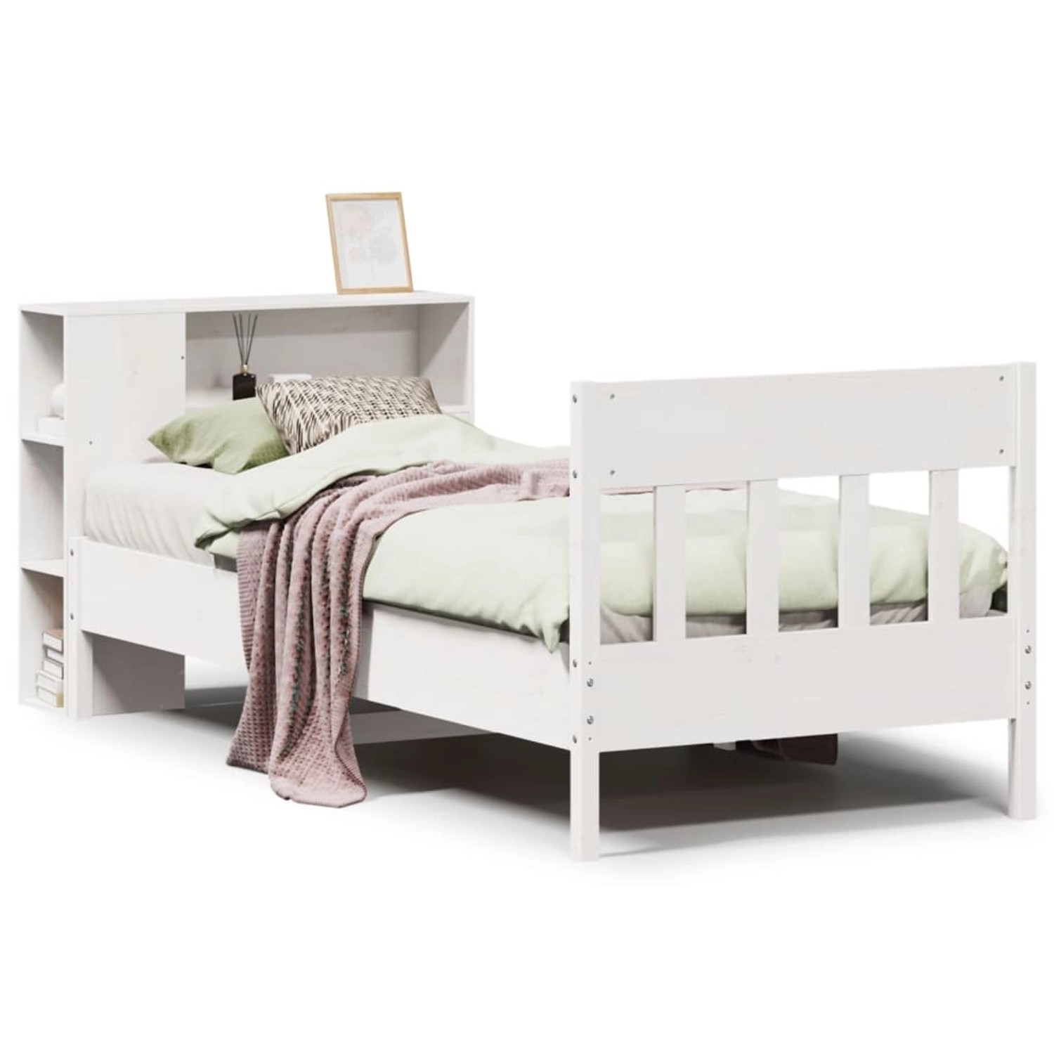 vidaXL Massivholzbett mit Regal ohne Matratze Weiß 75x190 cm Kiefer 3323207 günstig online kaufen