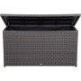 Offene, graue Siena Garden Kissenbox Corido aus Polyrattan mit Alurahmen und Innenfutter.