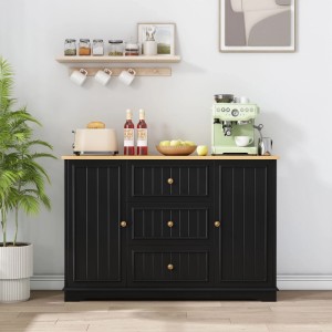 PXloue Sideboard mit 3 Schubladen und 2 Türen Schwarz Holzoptik
