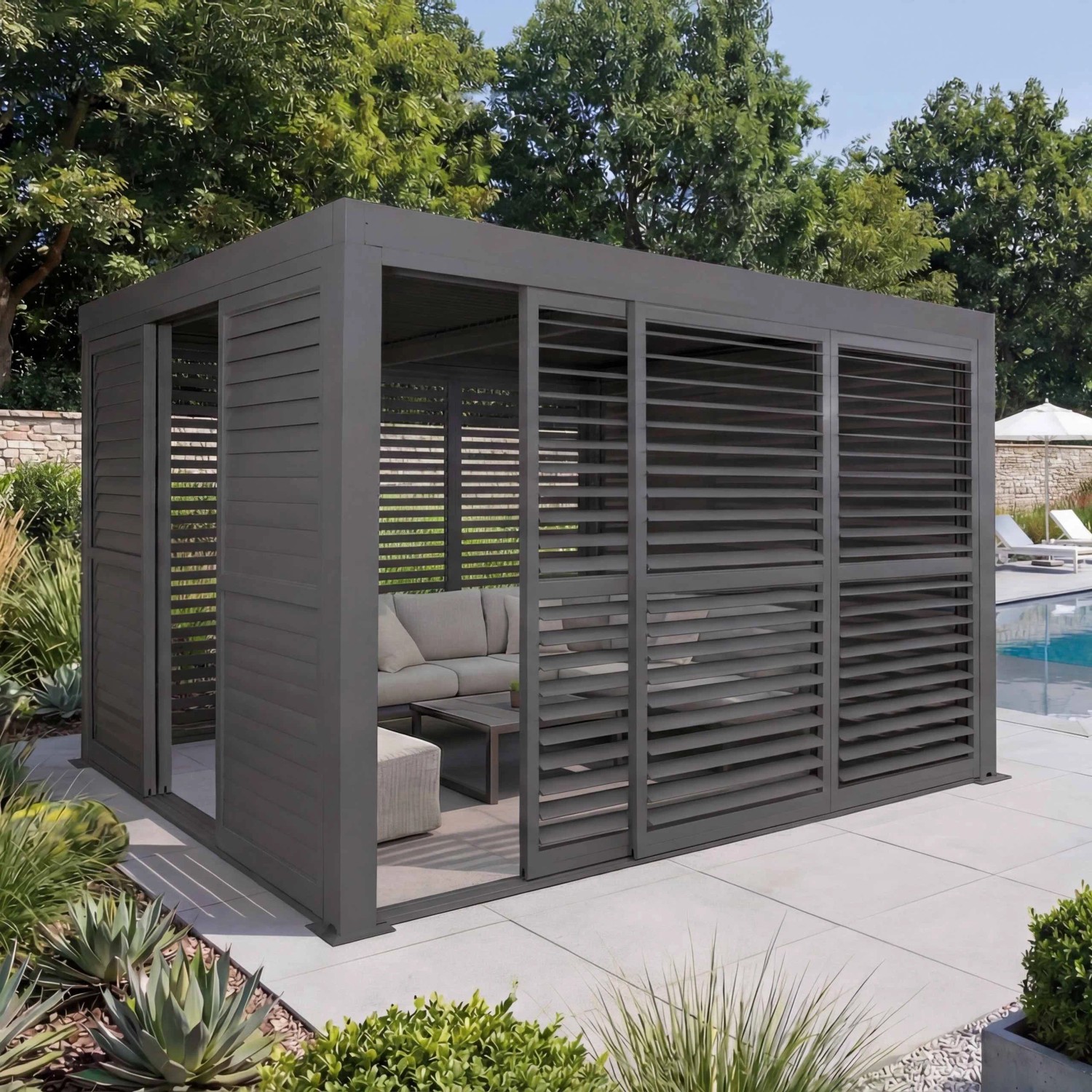 MCW Pergola L46 mit Schiebetür Anthrazit 3x3m