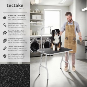 Tectake Trimmtisch mit Galgen, höhenverstellbar und klappbar, mit Hund für die Fellpflege.