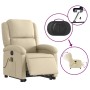 Elektrischer Massagesessel mit Aufstehhilfe, creme Stoff. Relaxsessel mit Massagefunktion und Aufstehfunktion.