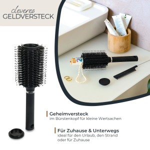 HMF 1726002 Geldversteck Zuhause Reise Haarbürste Geheimversteck im Bürstenkopf 24 x 8 x 8 cm Schwarz