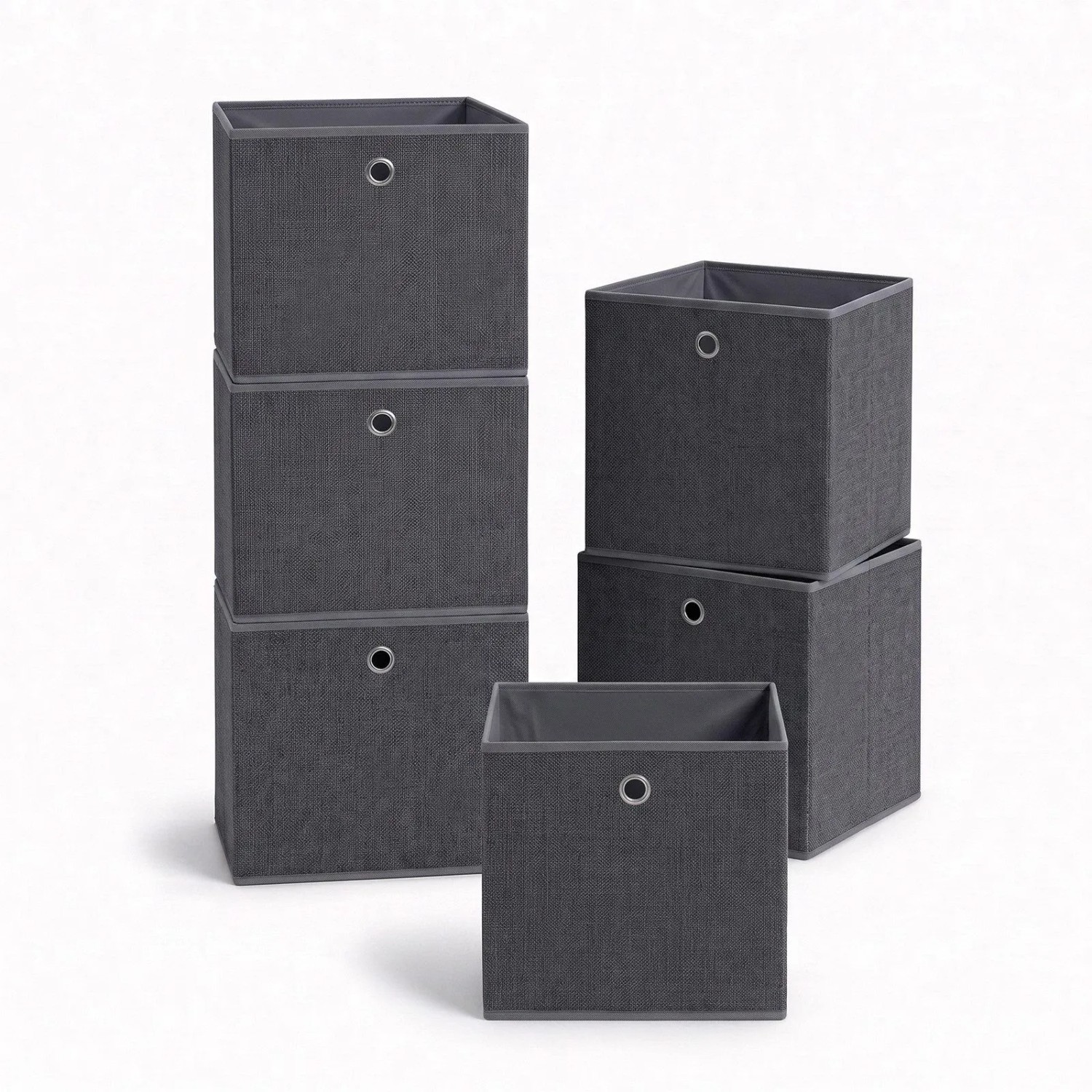 Sekey Aufbewahrungsbox 6er Set Anthrazit Stoffboxen Faltboxen aus Vliesstoff mit Griff Faltbare Organizer für Schrank und Regal