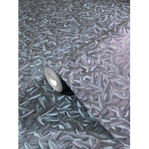 Glööckler Vliestapete Imperial Feder Uni in Blaumetallic-Lila mit Feder-Muster.