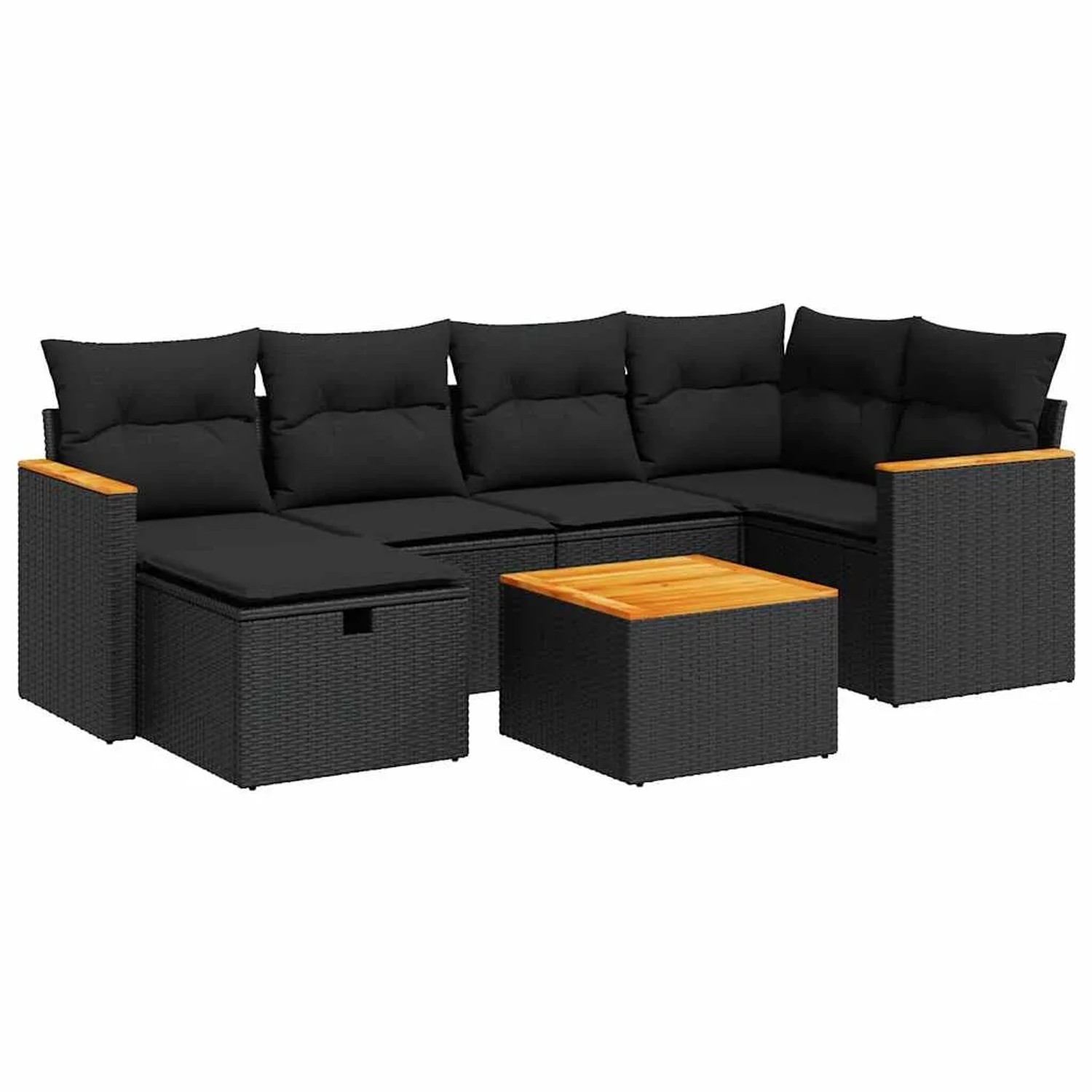 vidaXL 7-Tlg Garten-Sofagarnitur mit Kissen Schwarz Poly Rattan 3325919 günstig online kaufen