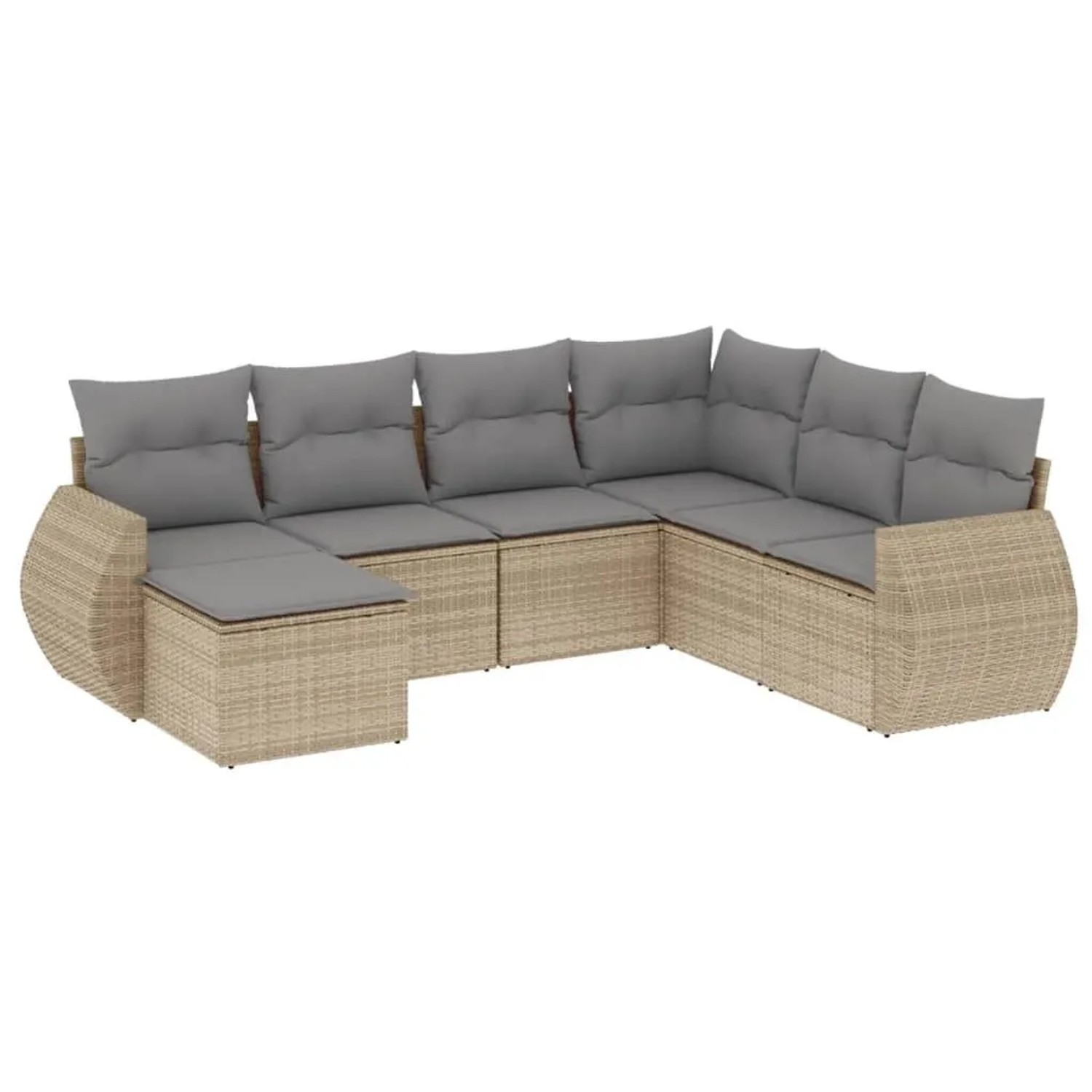 vidaXL 7-Tlg Garten-Sofagarnitur mit Kissen Beige Poly Rattan 3221698