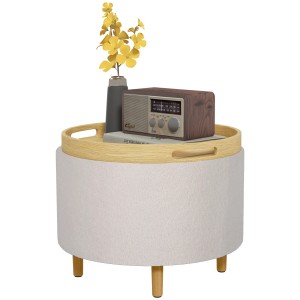 Weißer HOMCOM Sitzhocker Ottomane mit Stauraum und Klappdeckel, Ø56 cm.