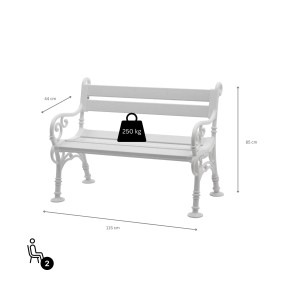 Weiße 2-Sitzer Gartenbank Curacao aus witterungsbeständigem Kunststoff, ideal für Garten und Terrasse.