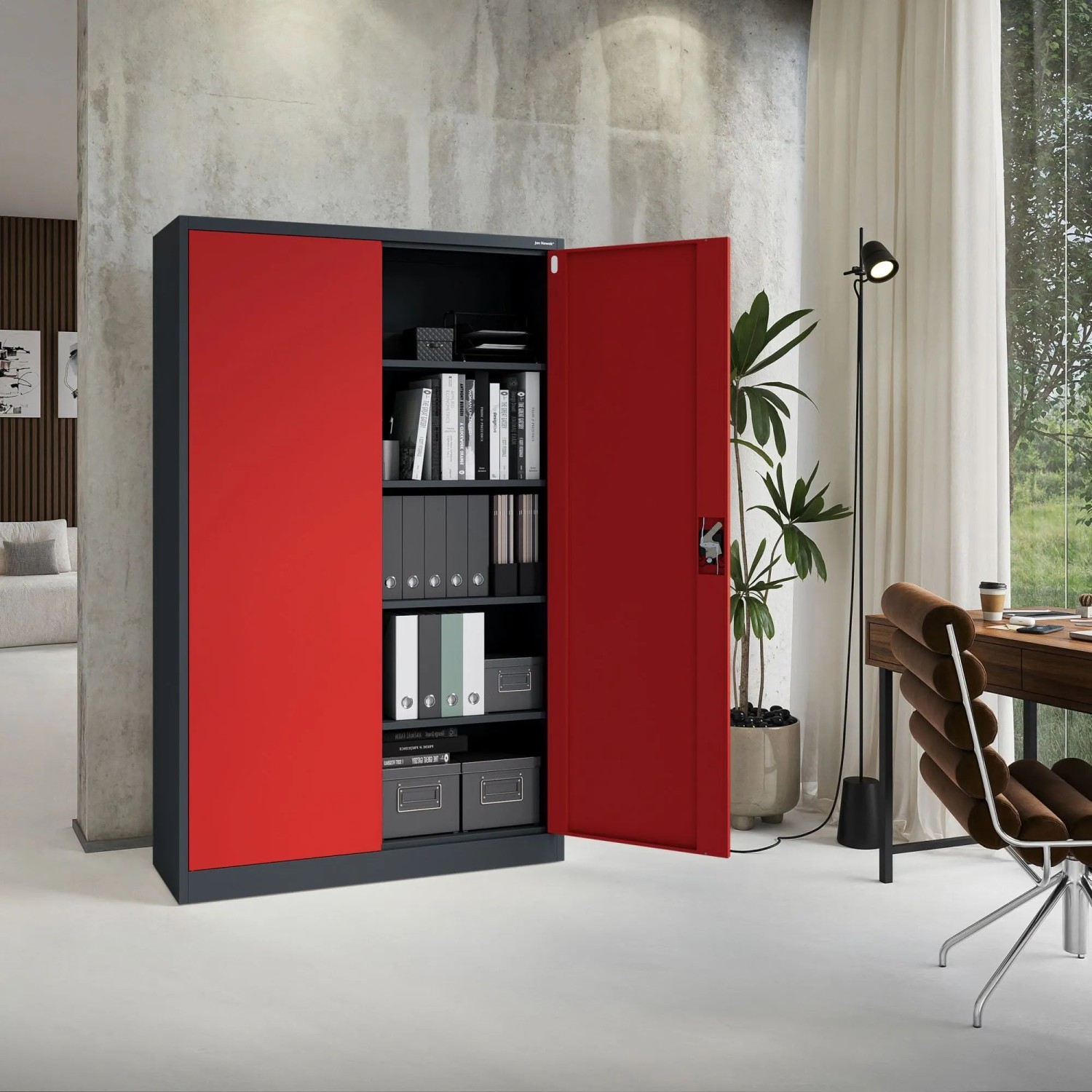 Jan Nowak Büro Aktenschrank Metallschrank JAN II 115 x 185 x 40 cm Anthrazit Rot_8