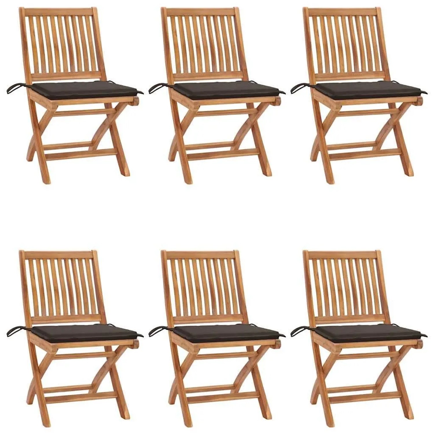 vidaXL Klappbare Gartenstühle mit Kissen 6 Stk Massivholz Teak 3072842