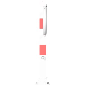 Umlegbare Schake Parkplatzsperre in Weiß-Rot mit Dreikantverschluss für den Außenbereich.