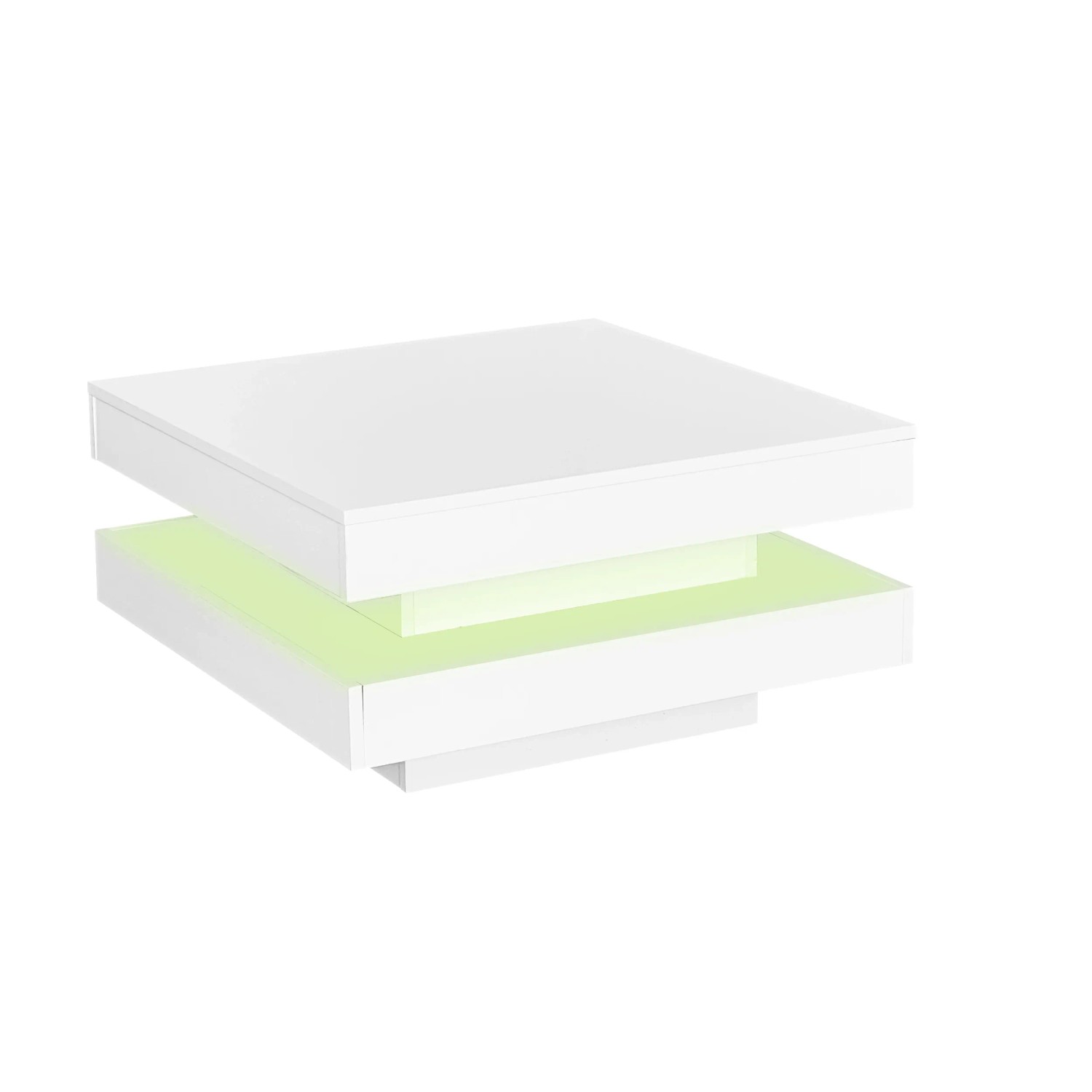 okwish Couchtisch mit Drehbarer Platte/LED-Licht Quadratisch 70 × 70 cm Weiß