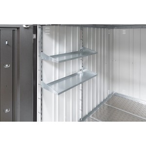 Biohort Regal-Set für Minigarage mit 2 Regalböden und Stehern, silberfarben.