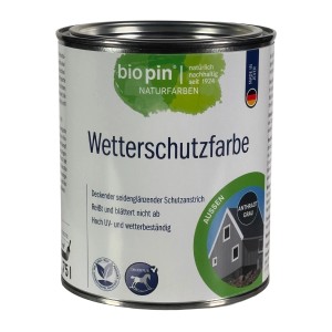 Dose Biopin Wetterschutzfarbe Anthrazit Grau 0,75 l für langlebige Holzanstriche.