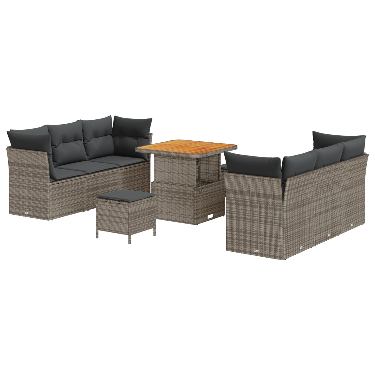 vidaXL 9-Teiliges Garten-Sofa-Set mit Kissen in Grau aus Poly Rattan und Ak günstig online kaufen
