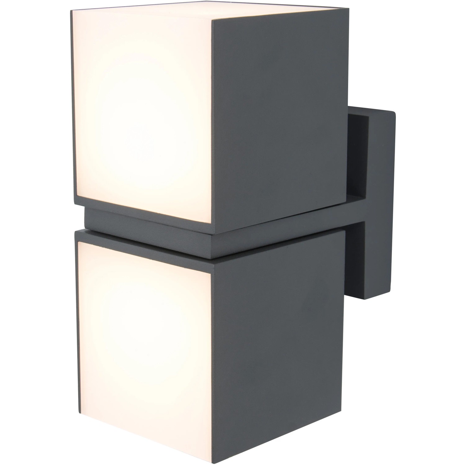 Moderne Lutec LED Design Außenleuchte Cuba mit zwei drehbaren, würfelförmigen Köpfen.