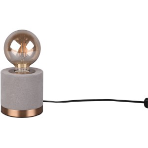 Moderne graue Reality Tischlampe Judy mit Messing-Akzent und Filament Leuchtmittel.