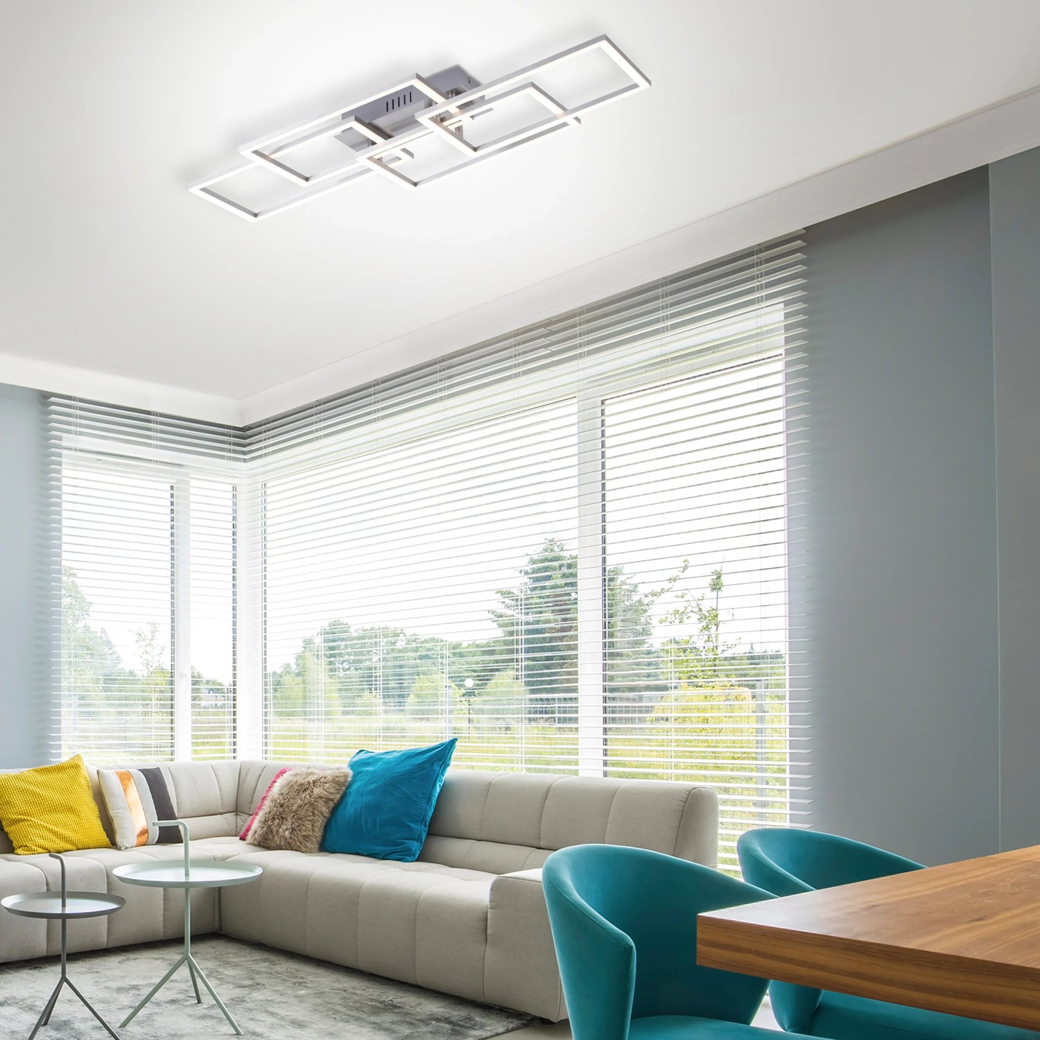 Moderne LED-Deckenleuchte Iven von Just Light, Stahl, 70x34,5 cm, warmweißes Licht.