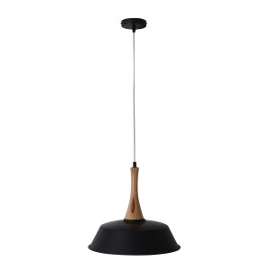 Schwarze Näve Pendelleuchte Culum mit Holzdetail, Ø 36 cm, für den Innenbereich.