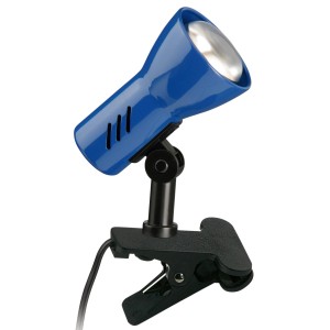 Blauer Briloner Klemmspot Lock mit drehbarem Kopf und schwarzer Klemme.