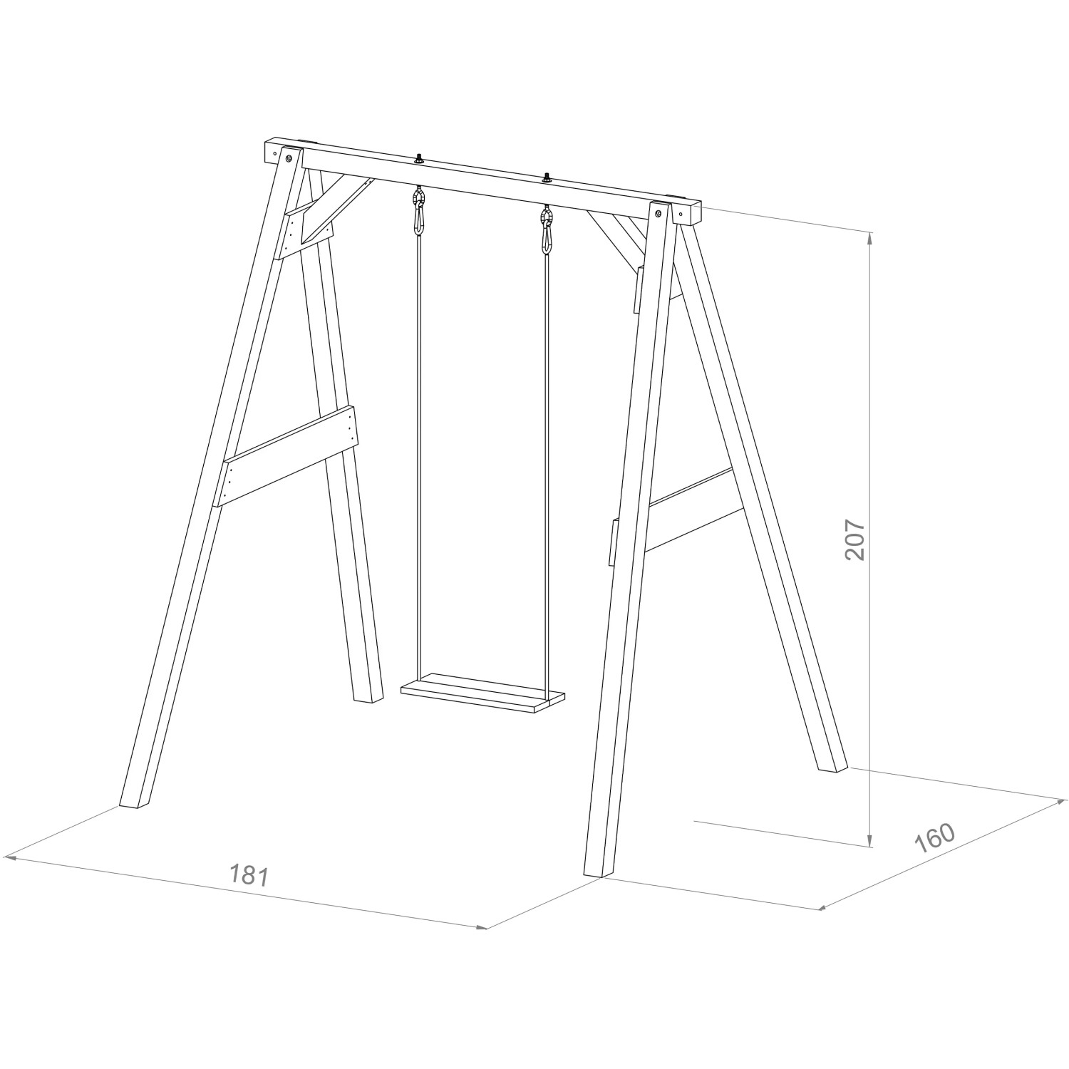 Axi Einzelschaukel in Grau und Weiß, Holzschaukel für Kinder, ideal für Garten und Spielplatz.