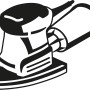 Schwarz-weiße Illustration eines Multischleifers. Zubehör für Schleifarbeiten.