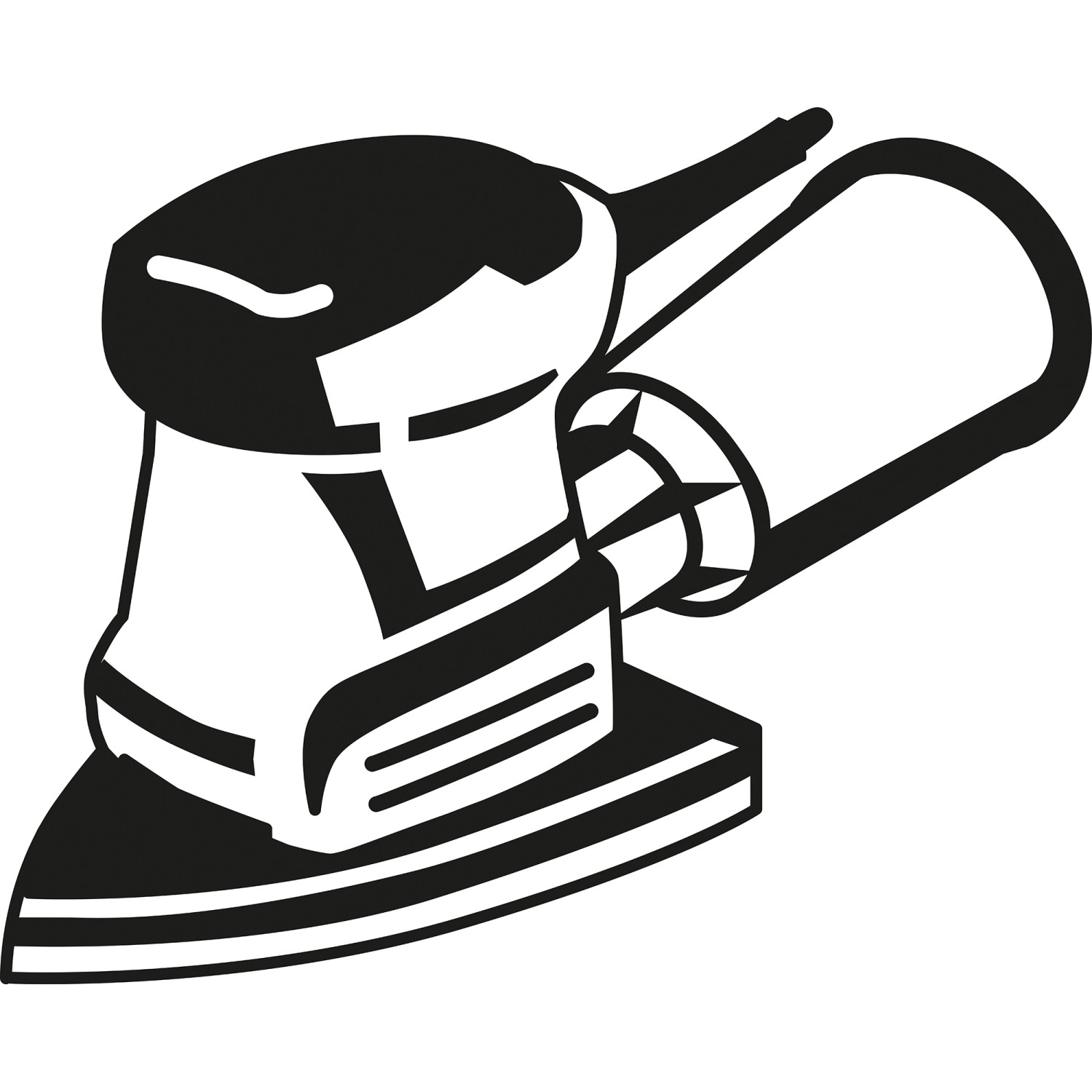 Schwarz-weiße Illustration eines Multischleifers. Zubehör für Schleifarbeiten.