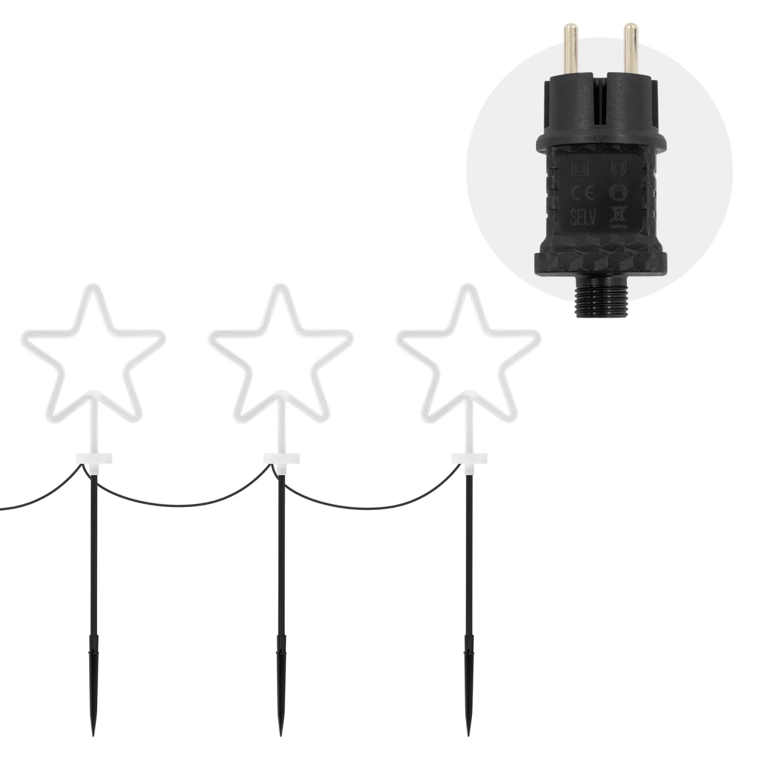 3er Set ECD Germany Gartenstecker Sterne, H58cm, für Weihnachtsdeko außen mit Stecker.