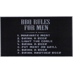 BBQ Matte "BBQ Rules for Men" (67x120cm) für Grillfans. Schützt die Terrasse beim Grillen.