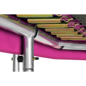 Detailaufnahme: Pinkes Salta Trampolin Combo, Federn und Rahmen im Fokus.