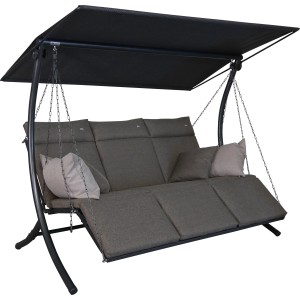 Angerer Hollywoodschaukel Swing Smart Olive, 3-Sitzer mit Sonnendach und Kissen.