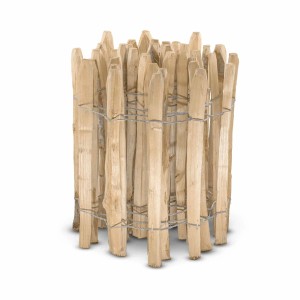 Stiltreu Staketenzaun aus Kastanie, 500x50 cm, Lattenabstand 6-8 cm. Naturzaun für Garten und Beet.