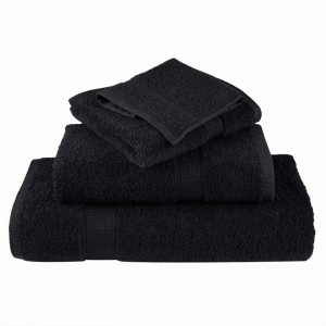 Gestapelte, schwarze Baumwoll-Waschlappen (10er-Set) der Marke vidaXL, SOLUND. Weiche Handtücher für das Badezimmer.