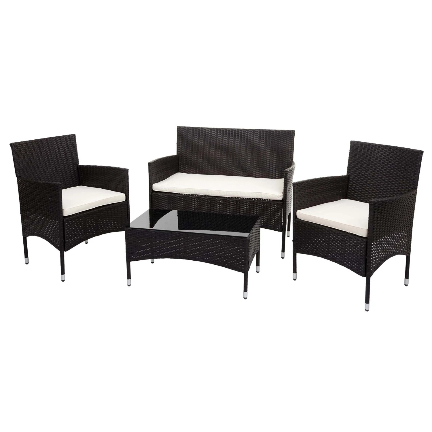 PROREGAL Poly-Rattan Garnitur Balkon-/Garten-/Lounge-Set Sofa Sitzgruppe Braun Kissen Creme