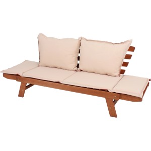 Gartenbank Fortuna 2-Sitzer aus Eukalyptusholz mit Auflagen und Kissen.