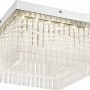 Quadratische LED-Deckenleuchte VINCE in Chrom mit klaren Glasstäben und Glaskristallen.
